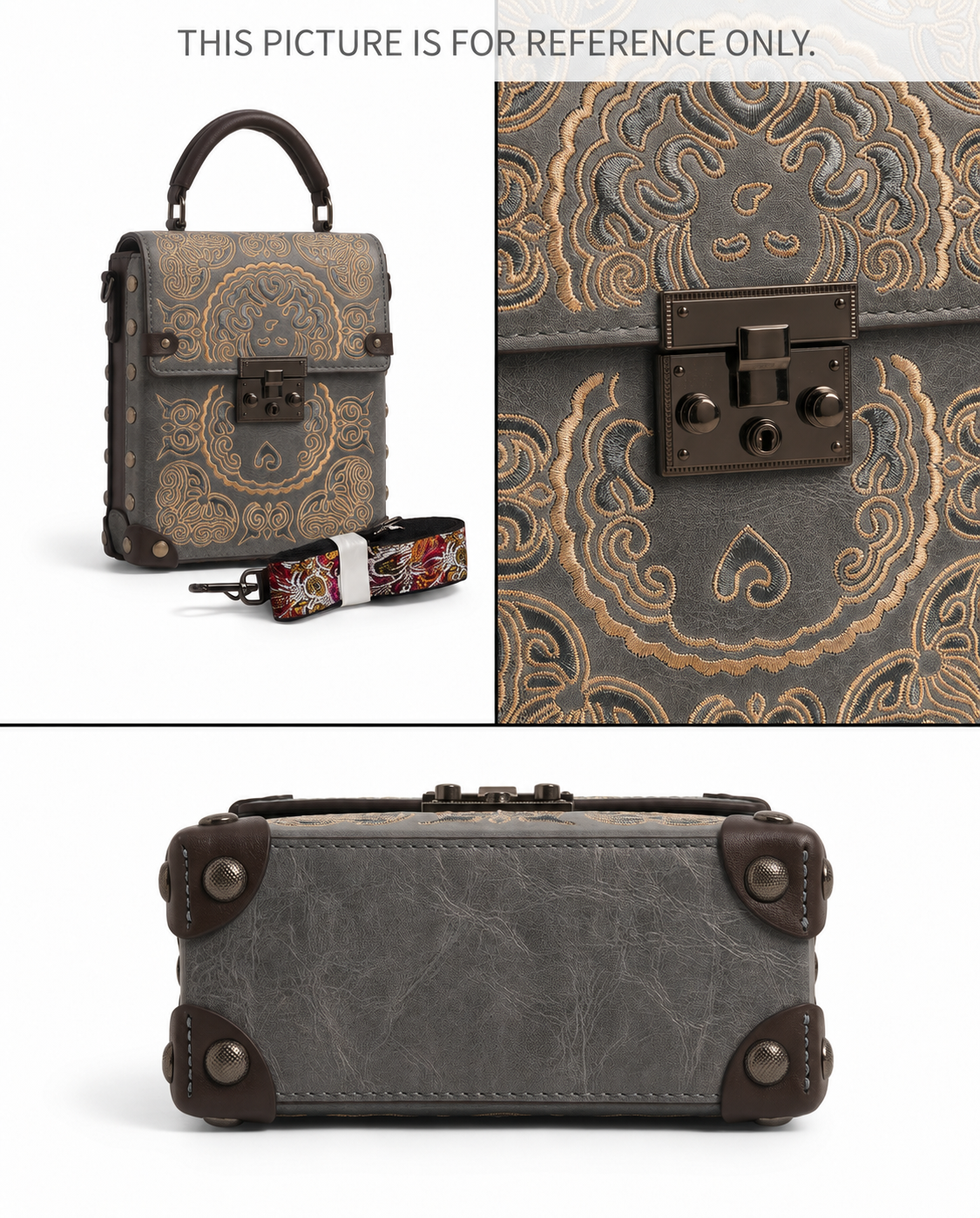 Vintage Embroidered Satchel- Grey