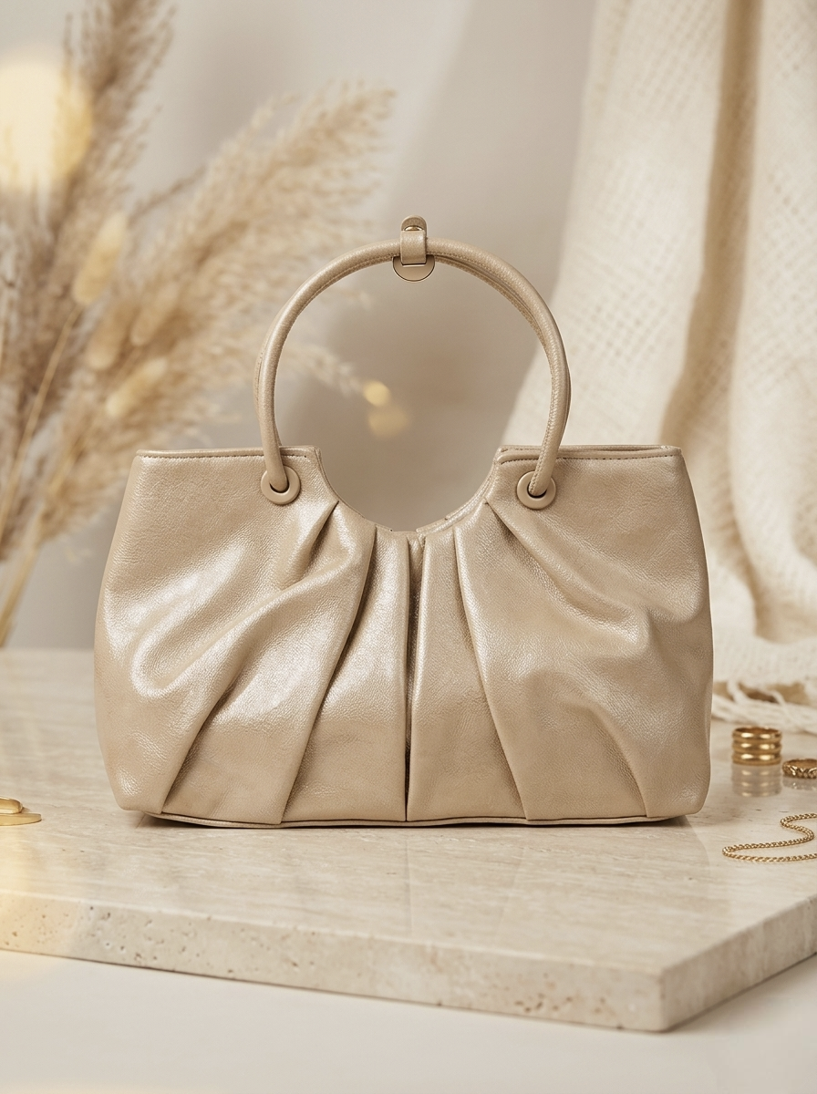 Soft Beige Pleated Handbag