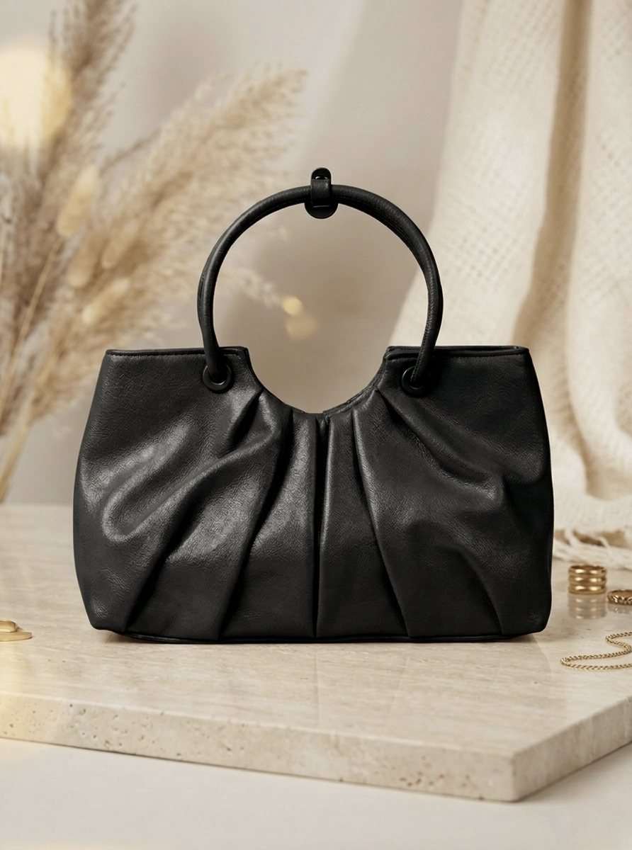 Midnight Black Pleated Handbag