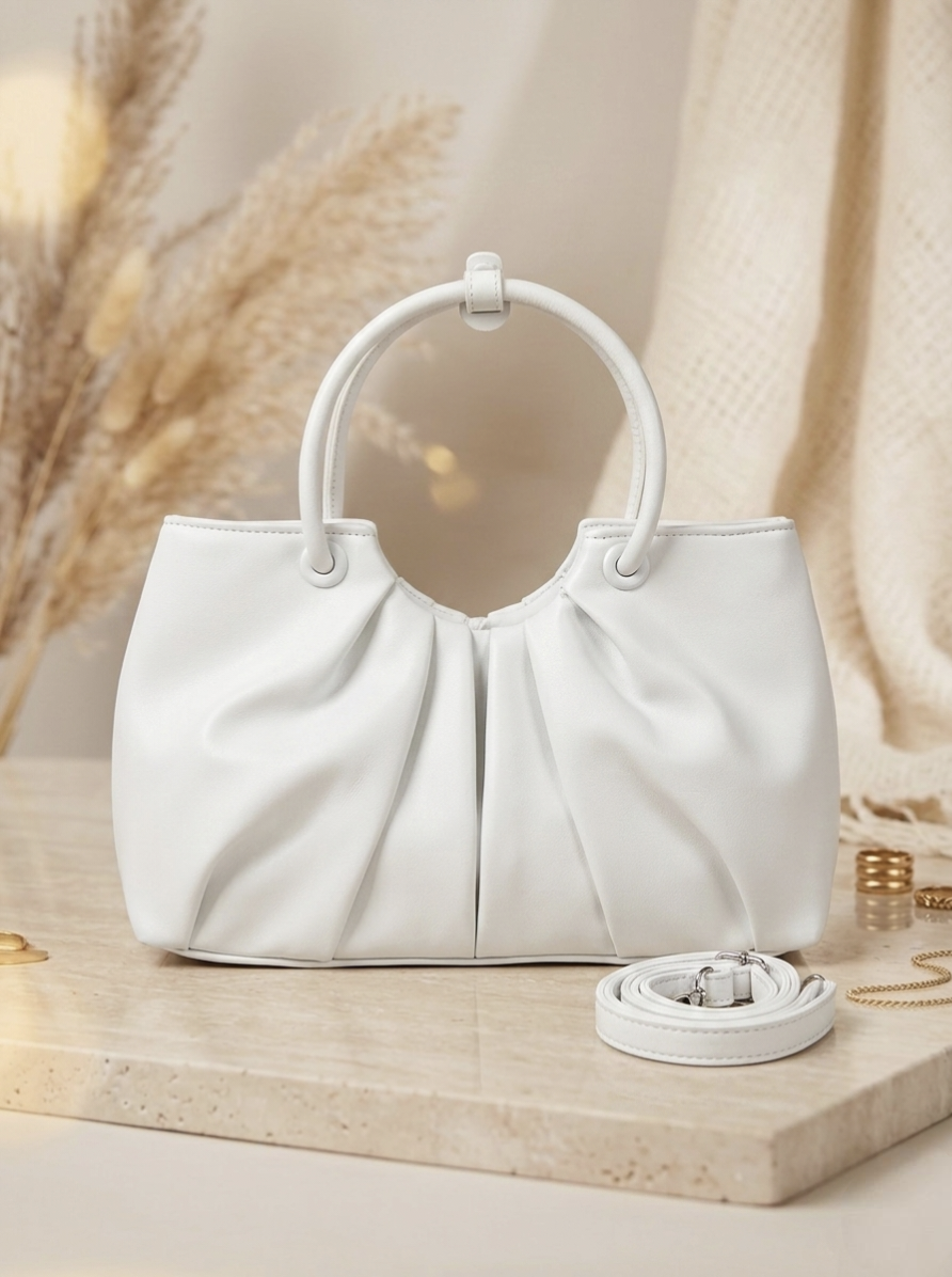 Pearl White Pleated Handbag