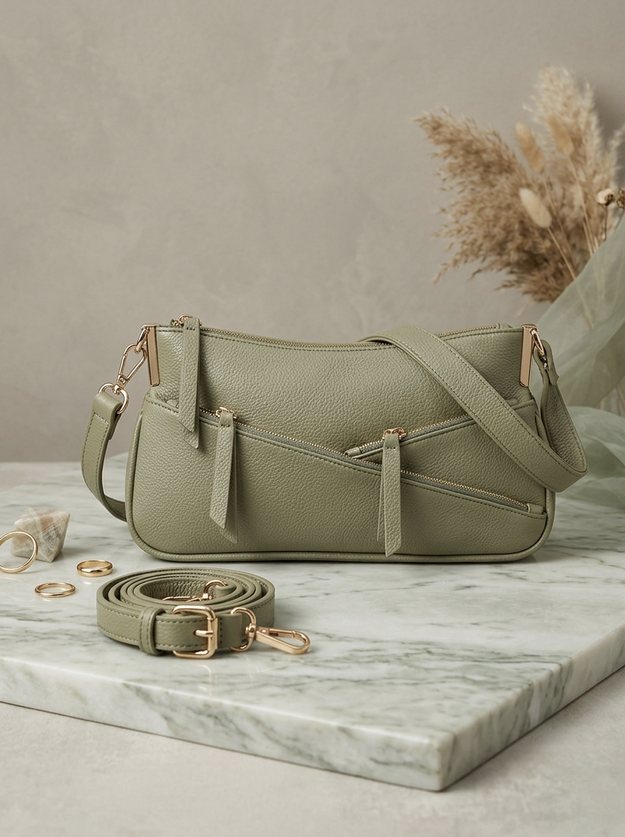 Chic Sling Dual Zip Bag - Sage Green