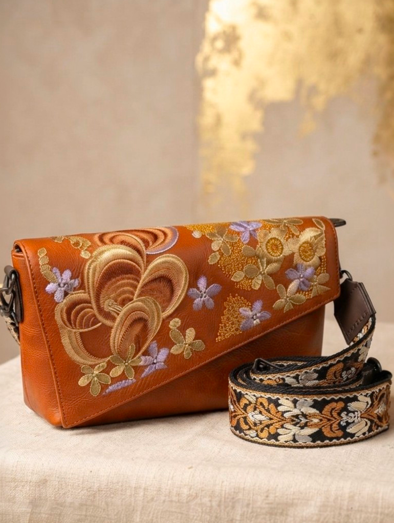 Terracotta Blossom Embroidered Sling Bag