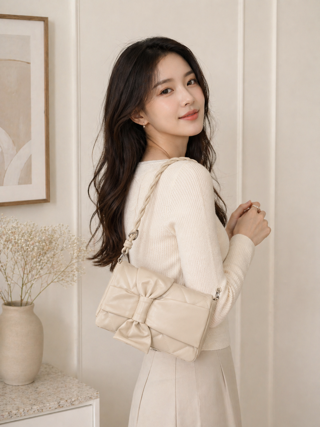 Knot Bow Dual Sling Bag – Vanilla Cream