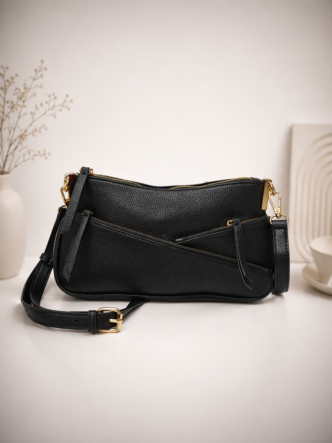 Chic Sling Dual Zip Bag – Midnight Cocoa