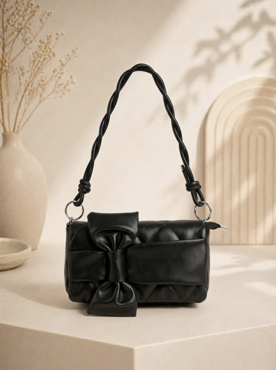Knot Bow Dual Sling Bag- Black Truffle