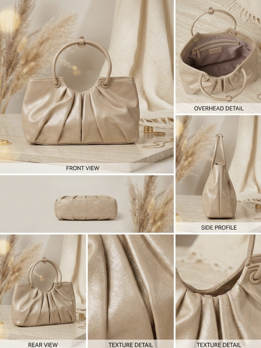 Soft Beige Pleated Handbag