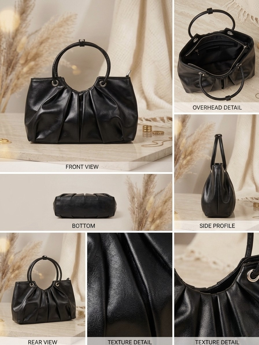 Midnight Black Pleated Handbag