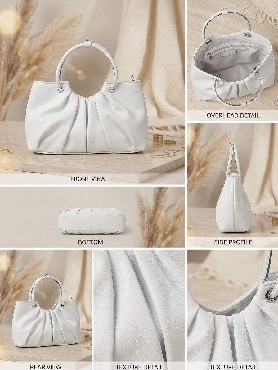 Pearl White Pleated Handbag