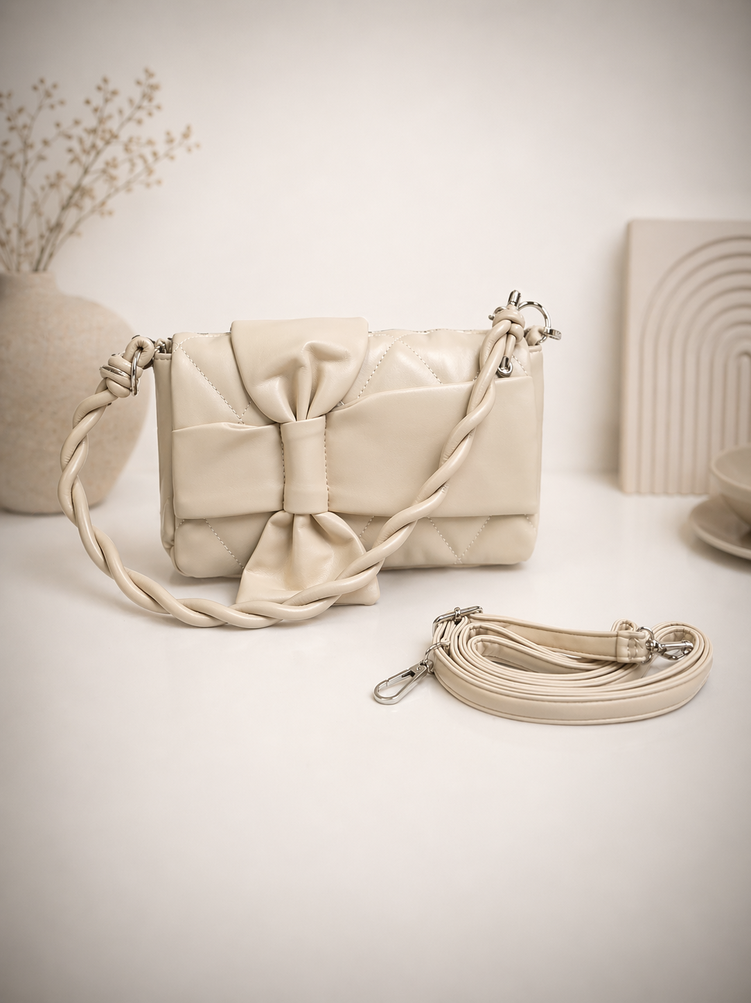 Knot Bow Dual Sling Bag – Vanilla Cream
