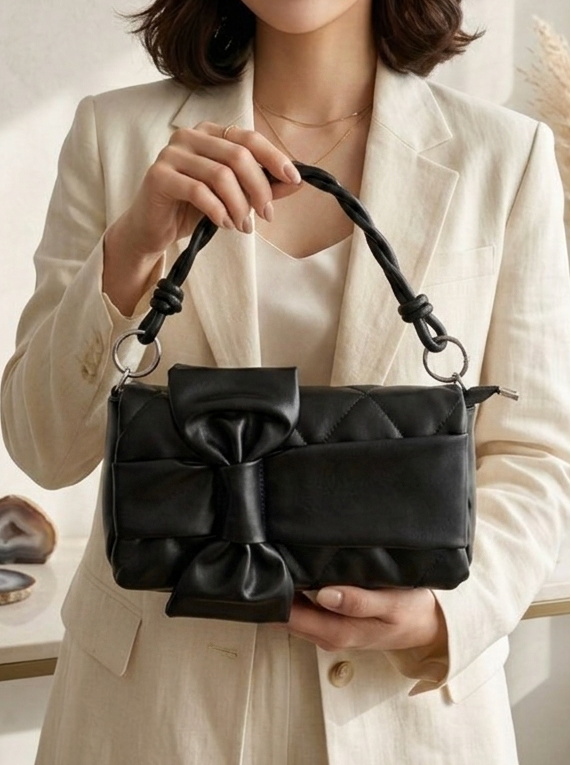 Knot Bow Dual Sling Bag- Black Truffle