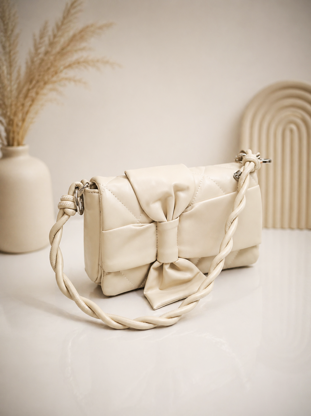 Knot Bow Dual Sling Bag – Vanilla Cream