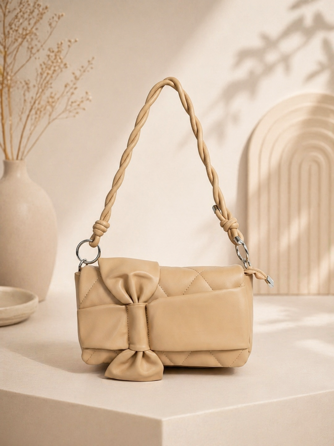 Knot Bow Dual Sling Bag - Latte Nude