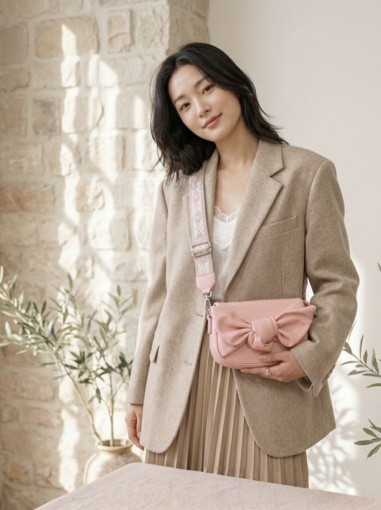 Blush Bow Charm Sling Bag