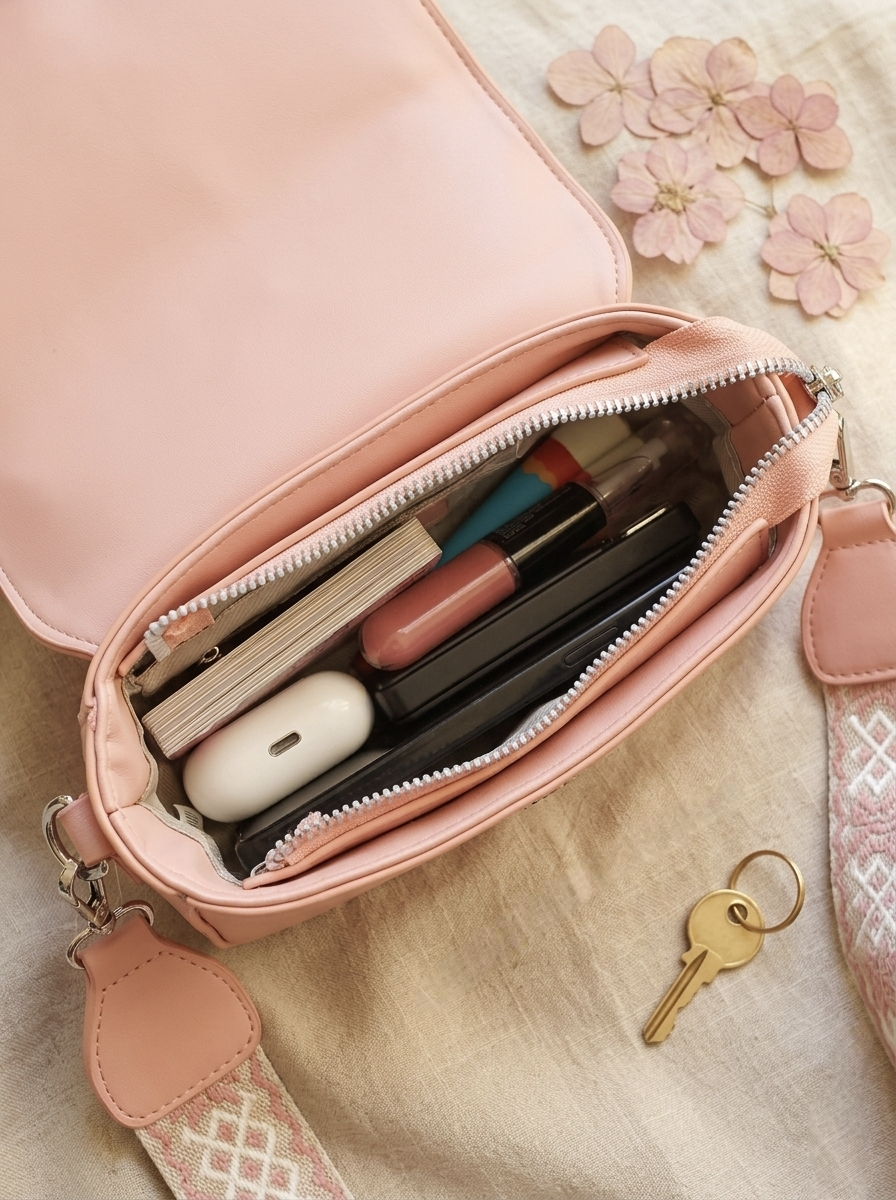 Blush Bow Charm Sling Bag